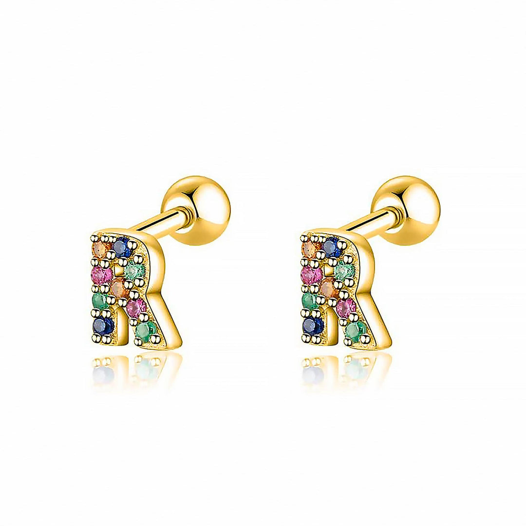 Coloured Letter Earrings - Letria-R-Gold-The Livary
