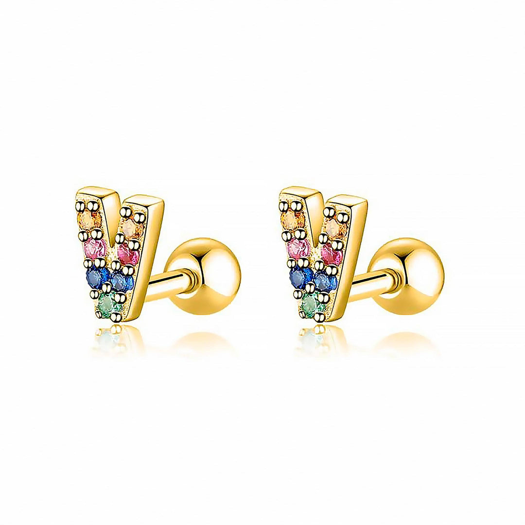 Coloured Letter Earrings - Letria-V-Gold-The Livary