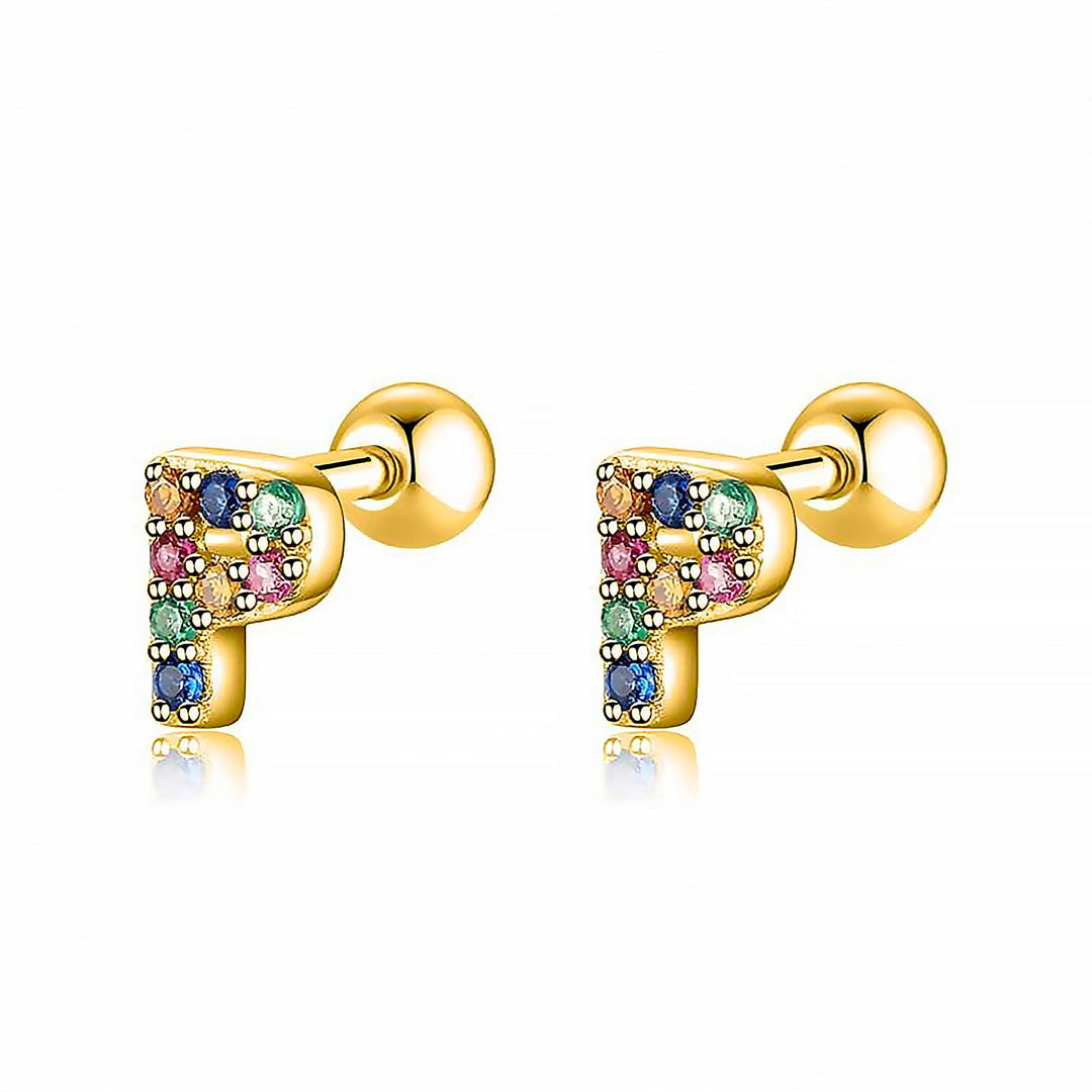 Coloured Letter Earrings - Letria-P-Gold-The Livary