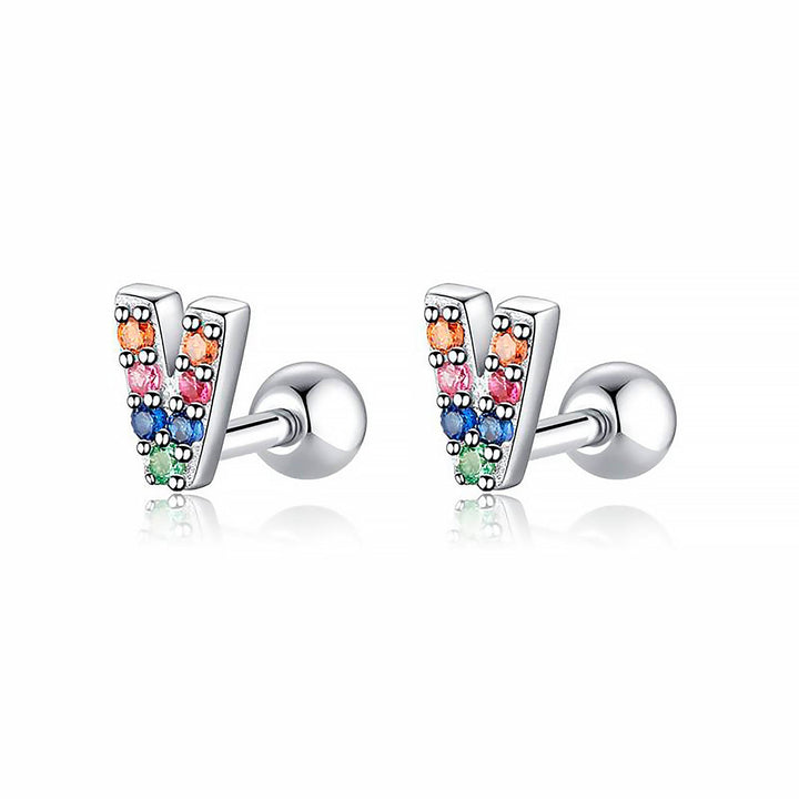Coloured Letter Earrings - Letria-V-Silver-The Livary