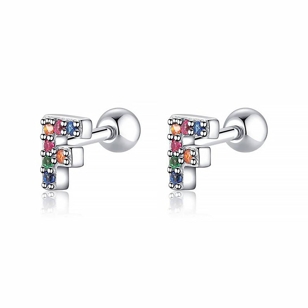 Coloured Letter Earrings - Letria-F-Silver-The Livary
