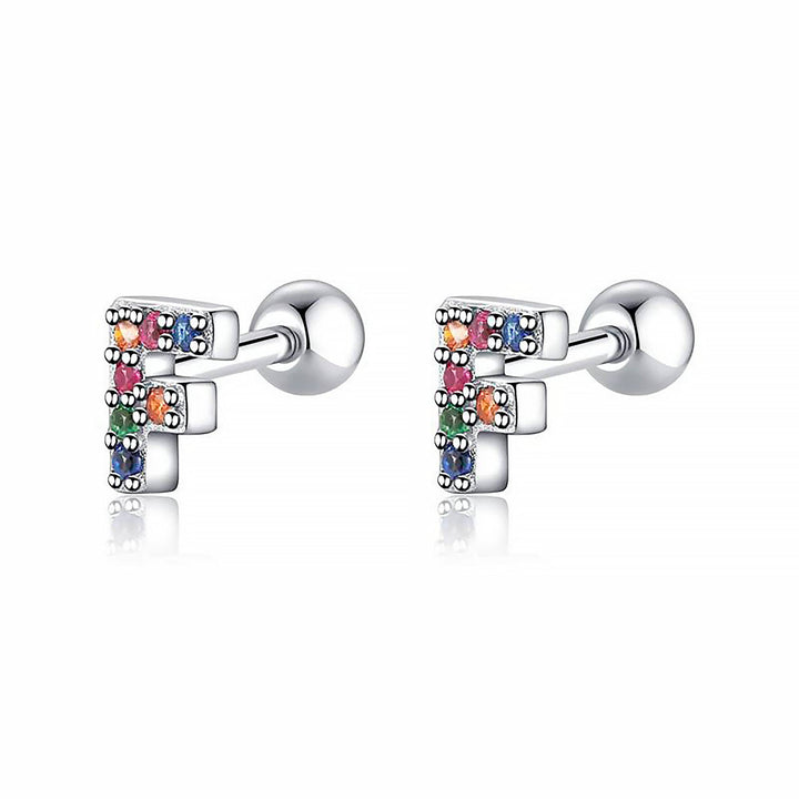 Coloured Letter Earrings - Letria-F-Silver-The Livary