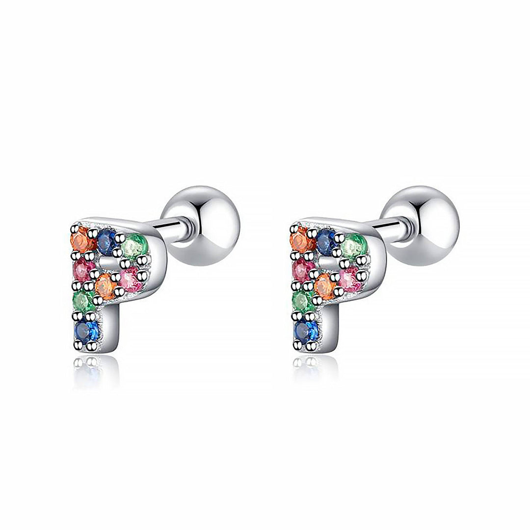 Coloured Letter Earrings - Letria-P-Silver-The Livary
