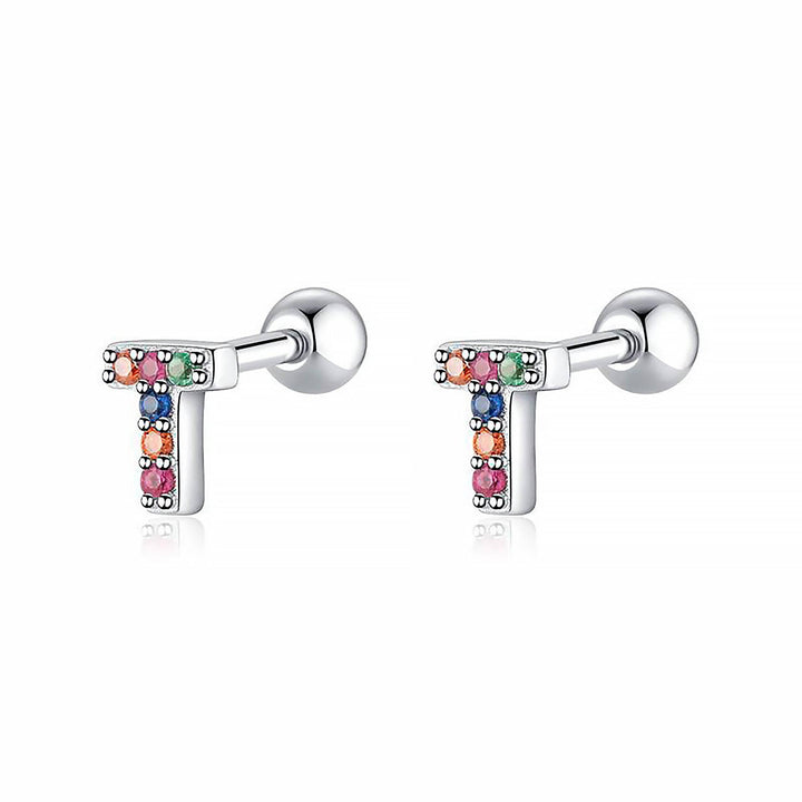 Coloured Letter Earrings - Letria-T-Silver-The Livary