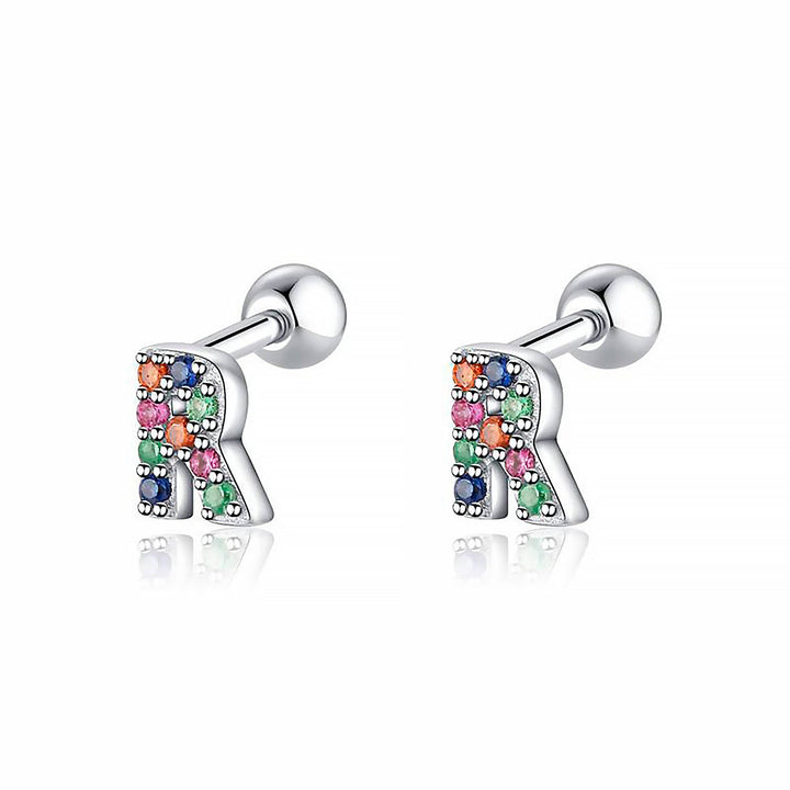 Coloured Letter Earrings - Letria-R-Silver-The Livary