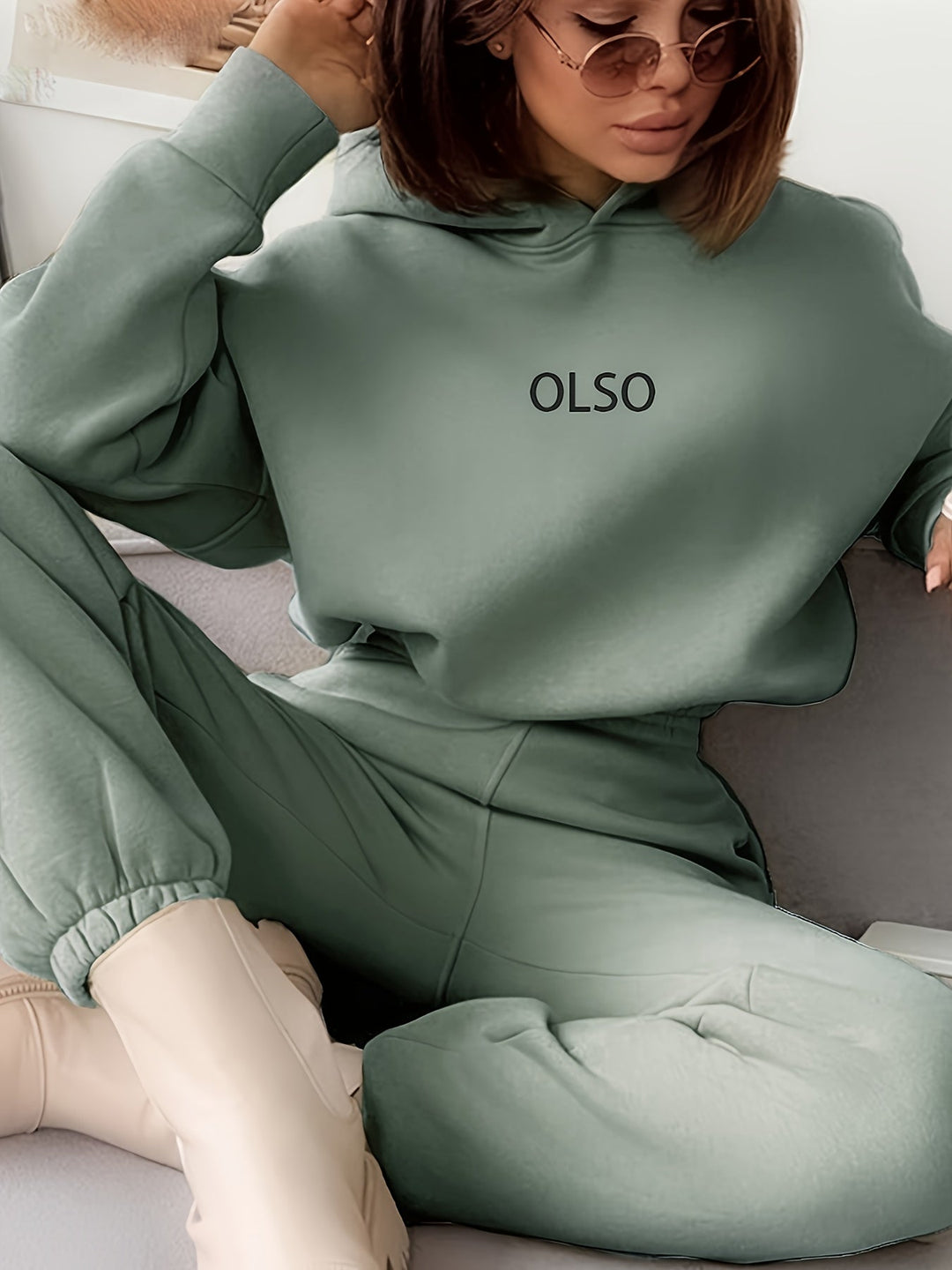 Casual Two-Piece Set with Stylish Letter Print - Elvira-Green-S-The Livary