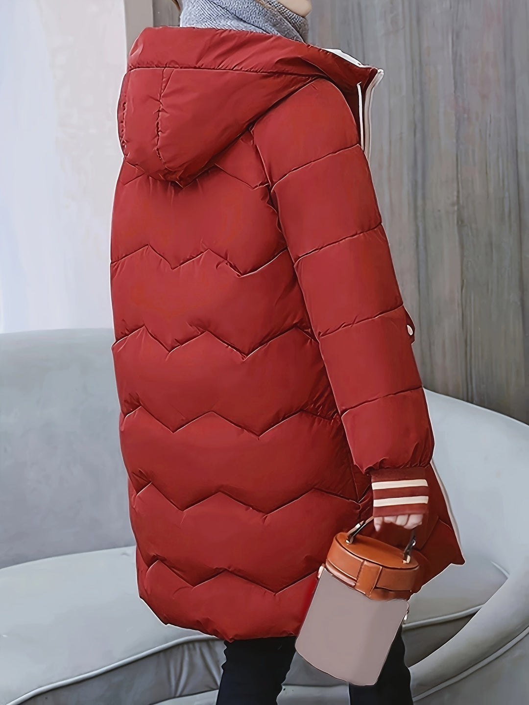 Warm Quilted Hoodie Jacket with Zip - Valencia-Red-S-The Livary