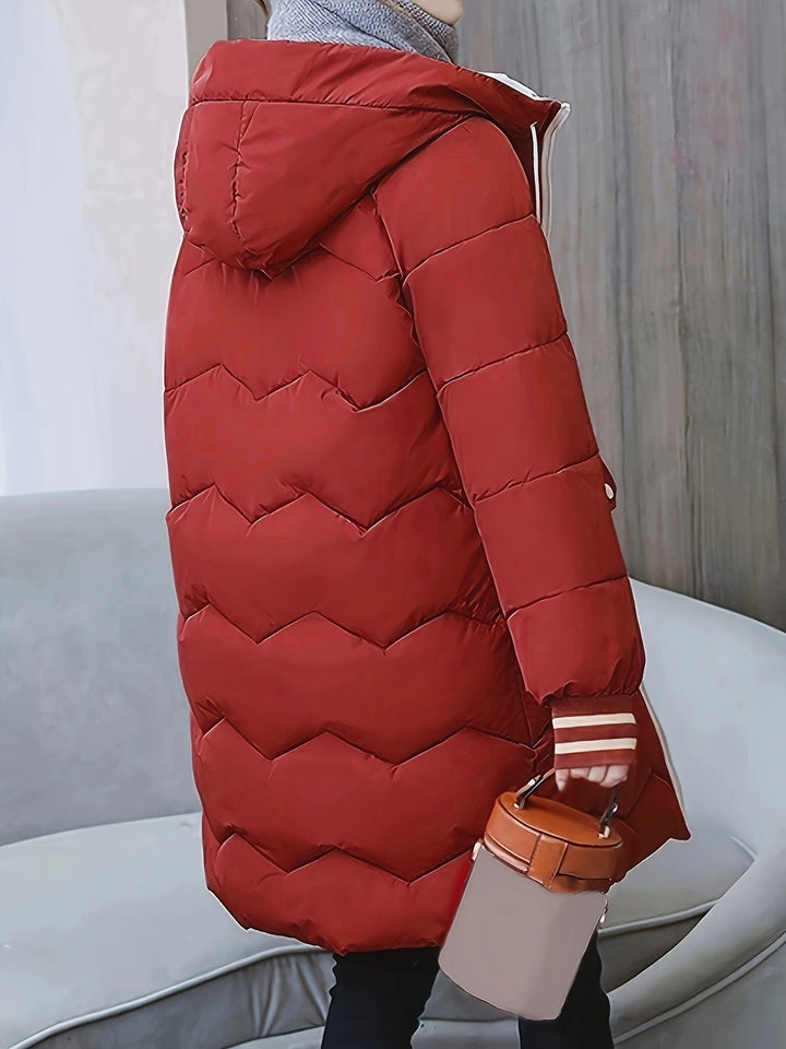 Warm Quilted Hoodie Jacket with Zip - Valencia-Red-S-The Livary
