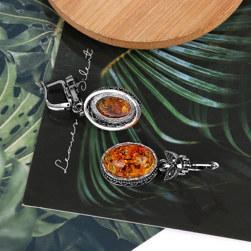 Retro Flower Earrings with Amber - Nora-The Livary