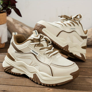Stylish Ladies Sneakers with High Sole – Romi-Beige-4.5-The Livary