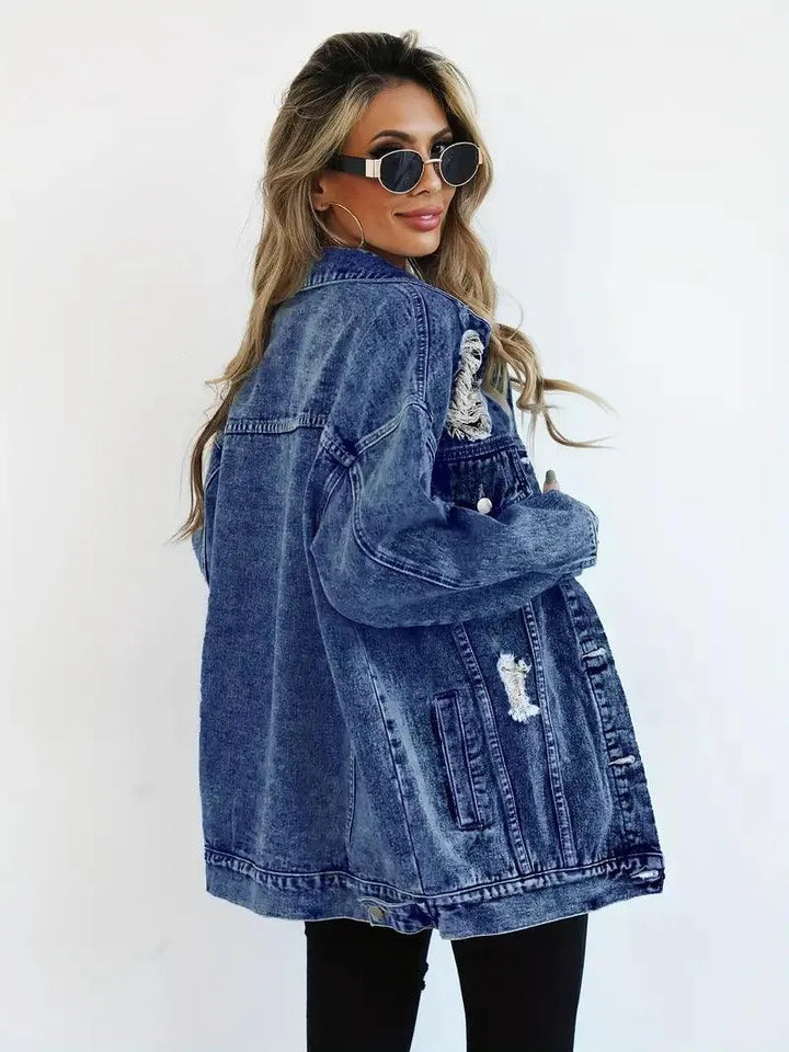 Waterproof & Lined Oversized Women's Denim Jacket with Hood – Talia-Blue-S-The Livary