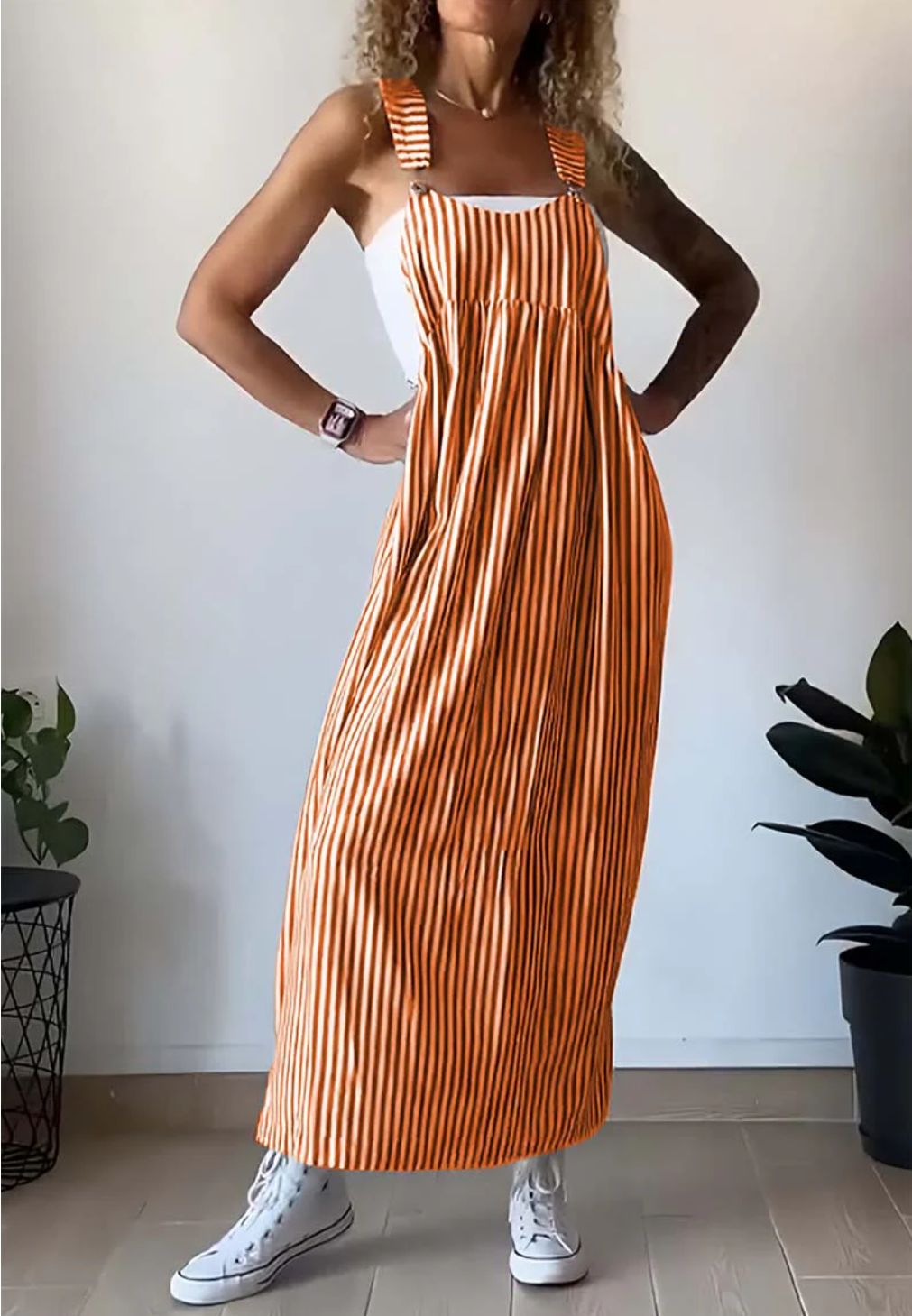Stylish Striped Casual Jumpsuit with Comfort Cut – Liana-Orange-S-The Livary