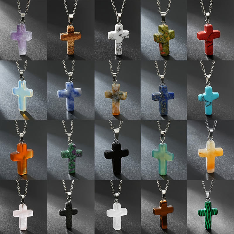 Necklace with Cross of Natural Gemstones - Seraphina-Amethyst-The Livary