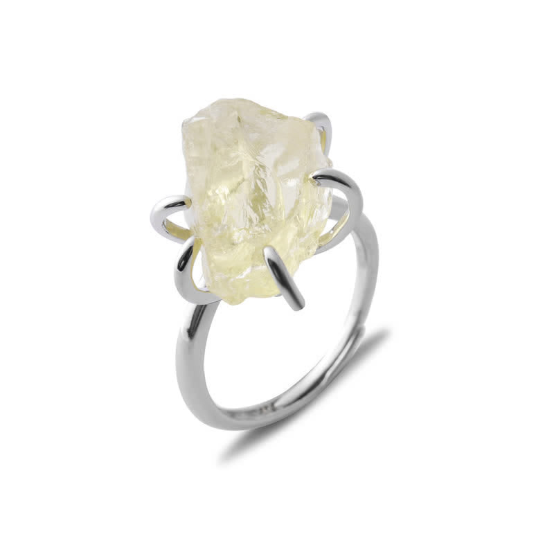 Six Claw Natural Crystal Adjustable Ring - Liora-Citron quartz-Gold-The Livary
