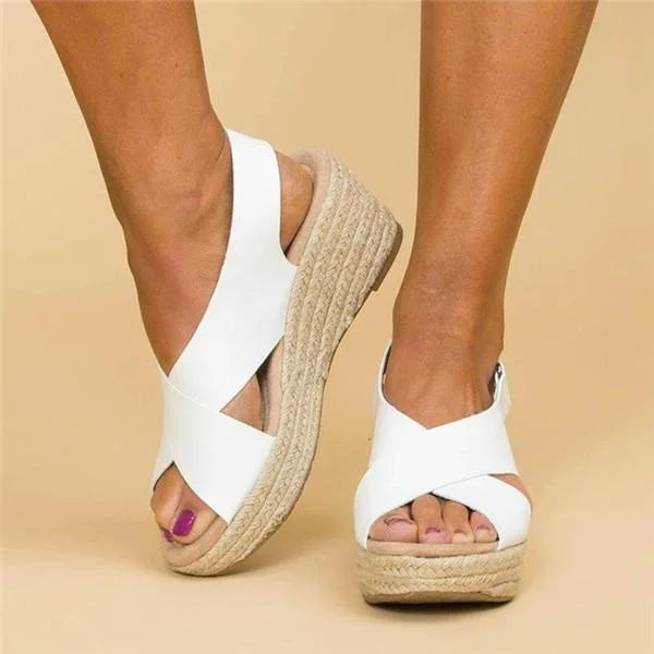 Comfortable Orthopaedic Wedge Espadrilles - Clara-White-2.5-The Livary