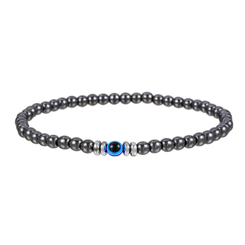 Men's 4mm Natural Stone Evil Eye Bead Bracelet - Thor-Hematite-The Livary