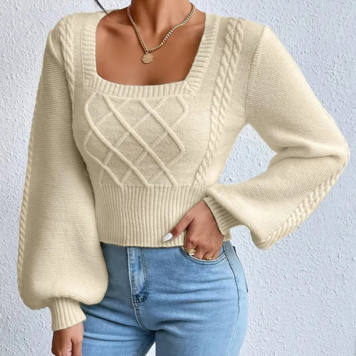 Knitted Ladies' Sweater with Square Neckline - Sienna-XS-The Livary