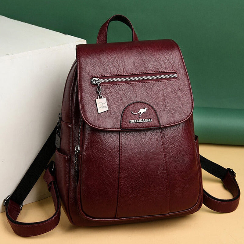Luxury Leather Women's Backpack - Isolde-Bordeaux red-The Livary