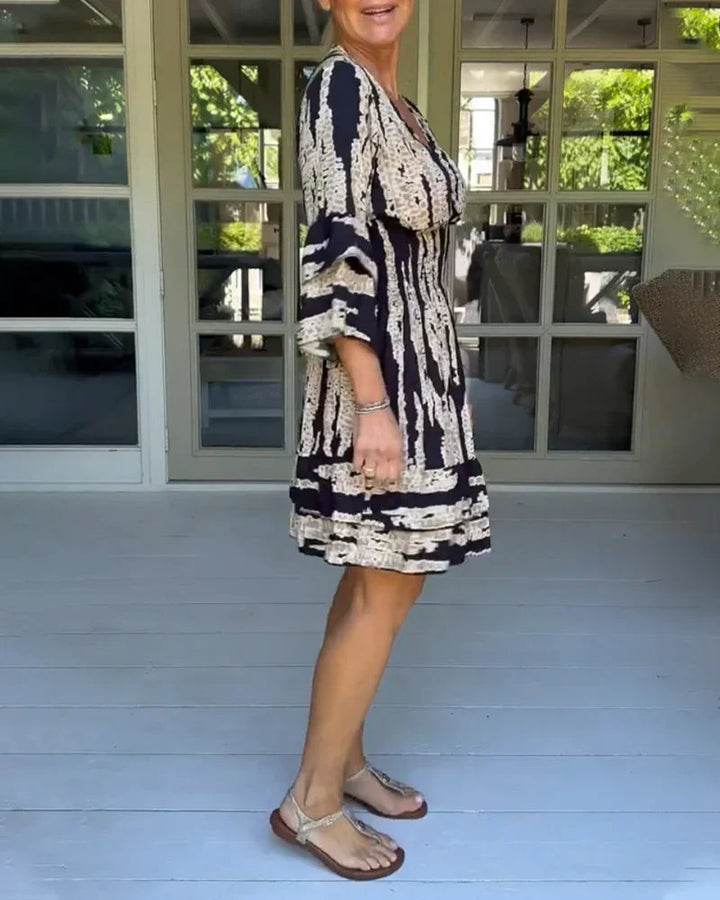 Airy & Stylish Women's Dress with V-Neck and 3/4 Sleeves – Elina-Black-S-The Livary