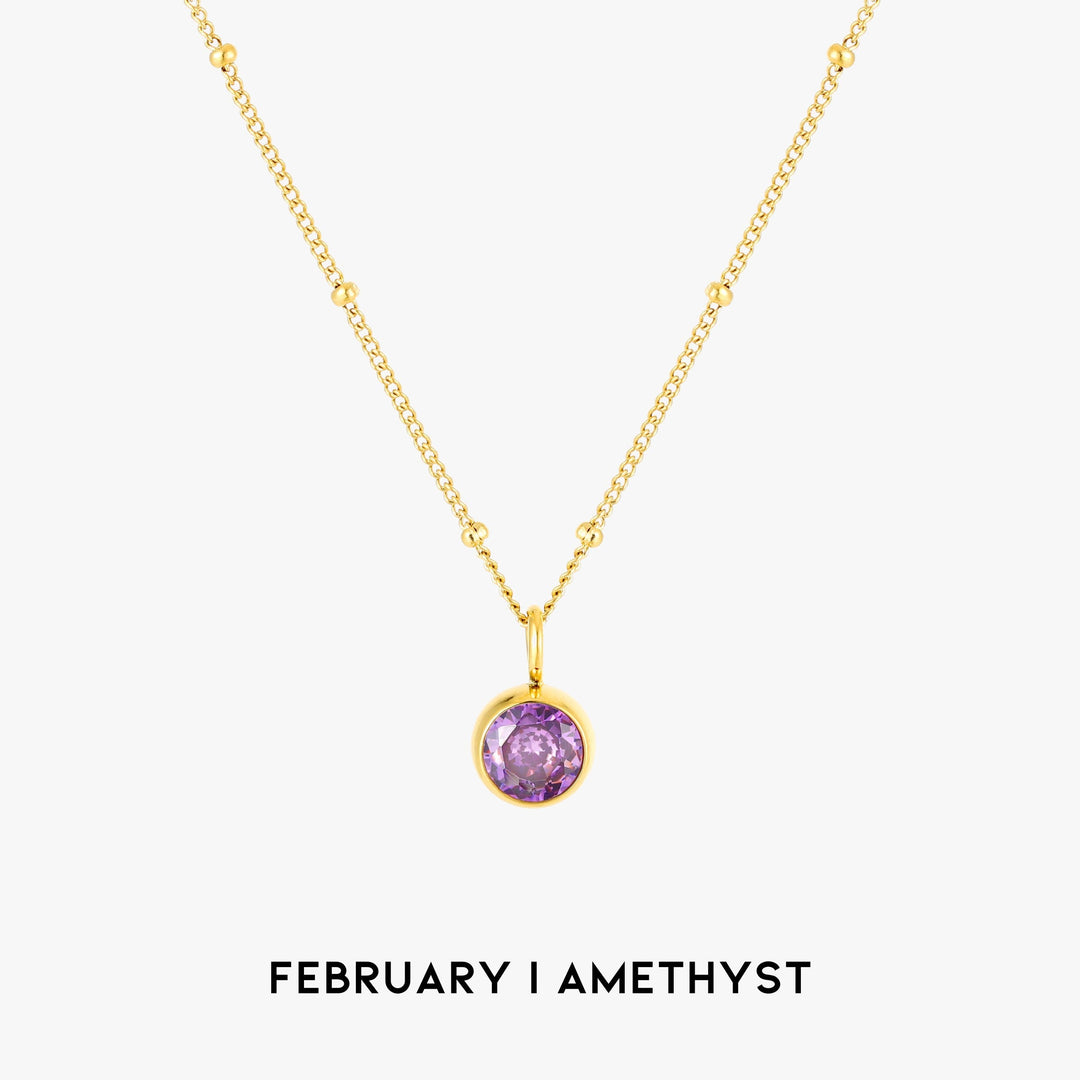 Birthstone Necklace - Aurora-February | Amethyst-Gold-The Livary