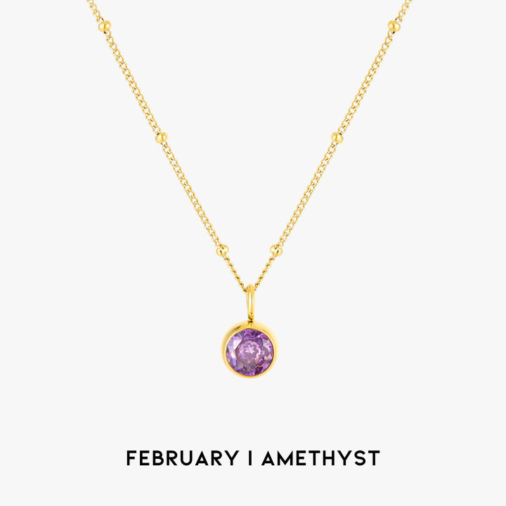 Birthstone Necklace - Aurora-February | Amethyst-Gold-The Livary