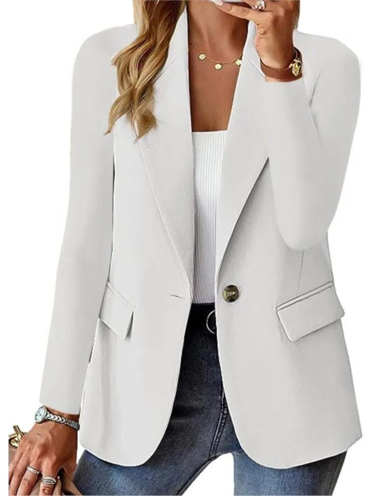 Casual Blazer with Long Sleeves - Mira-White-XS-The Livary