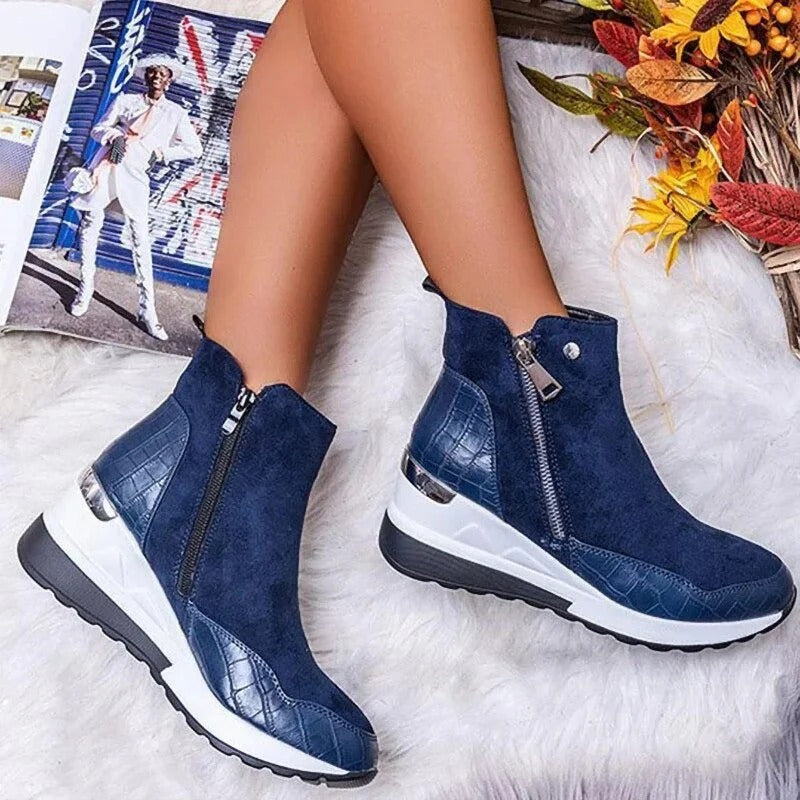 Orthopaedic Leather Ladies Ankle Boots - Emma-Blue-2-The Livary
