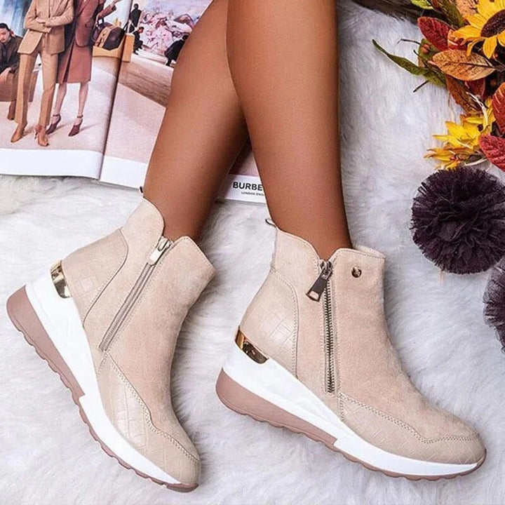 Orthopaedic Leather Ladies Ankle Boots - Emma-Beige-2-The Livary