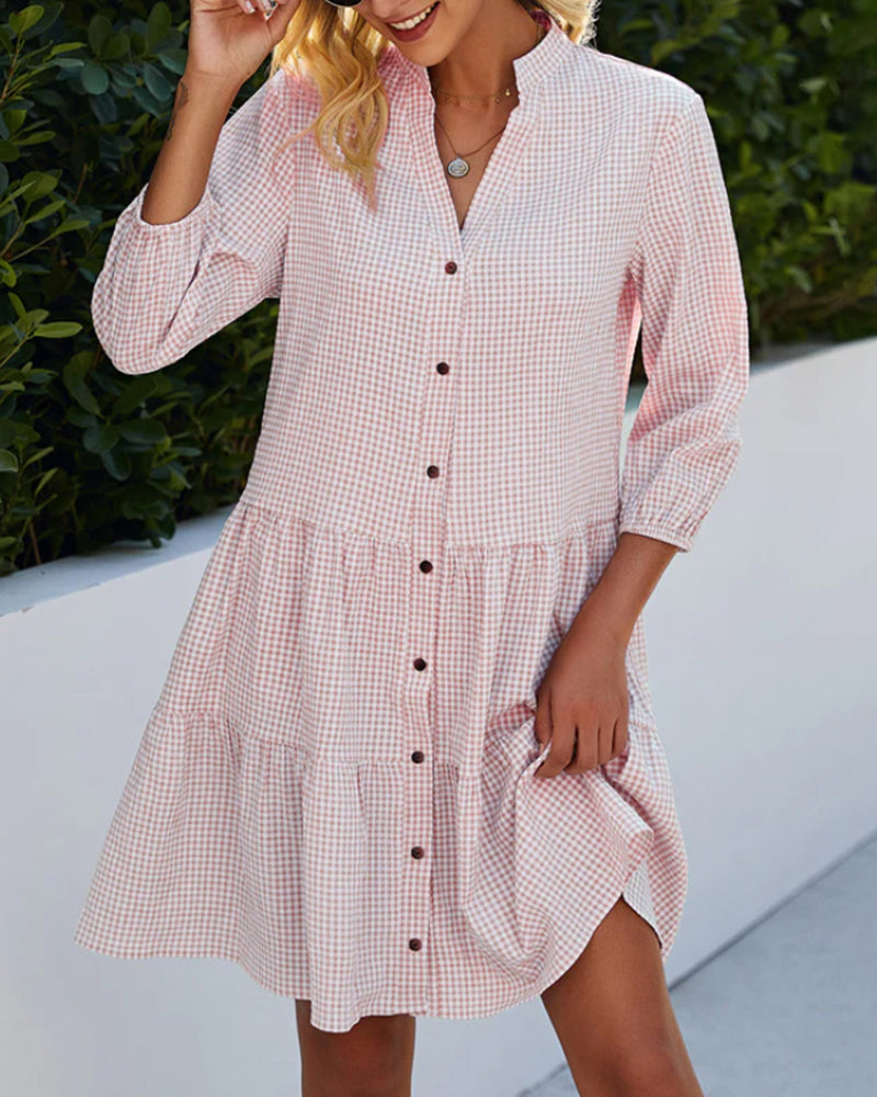 Light summer dress for women made of cotton with V-neck – Nayana-Pink-S-The Livary