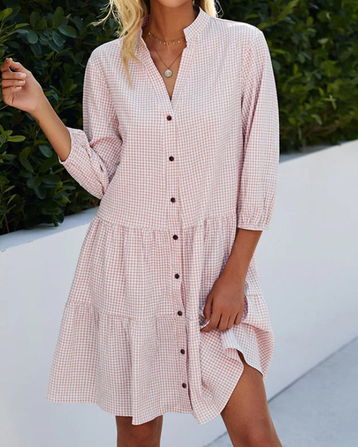 Light A-line summer dress with check pattern – Juliette-Blue-S-The Livary