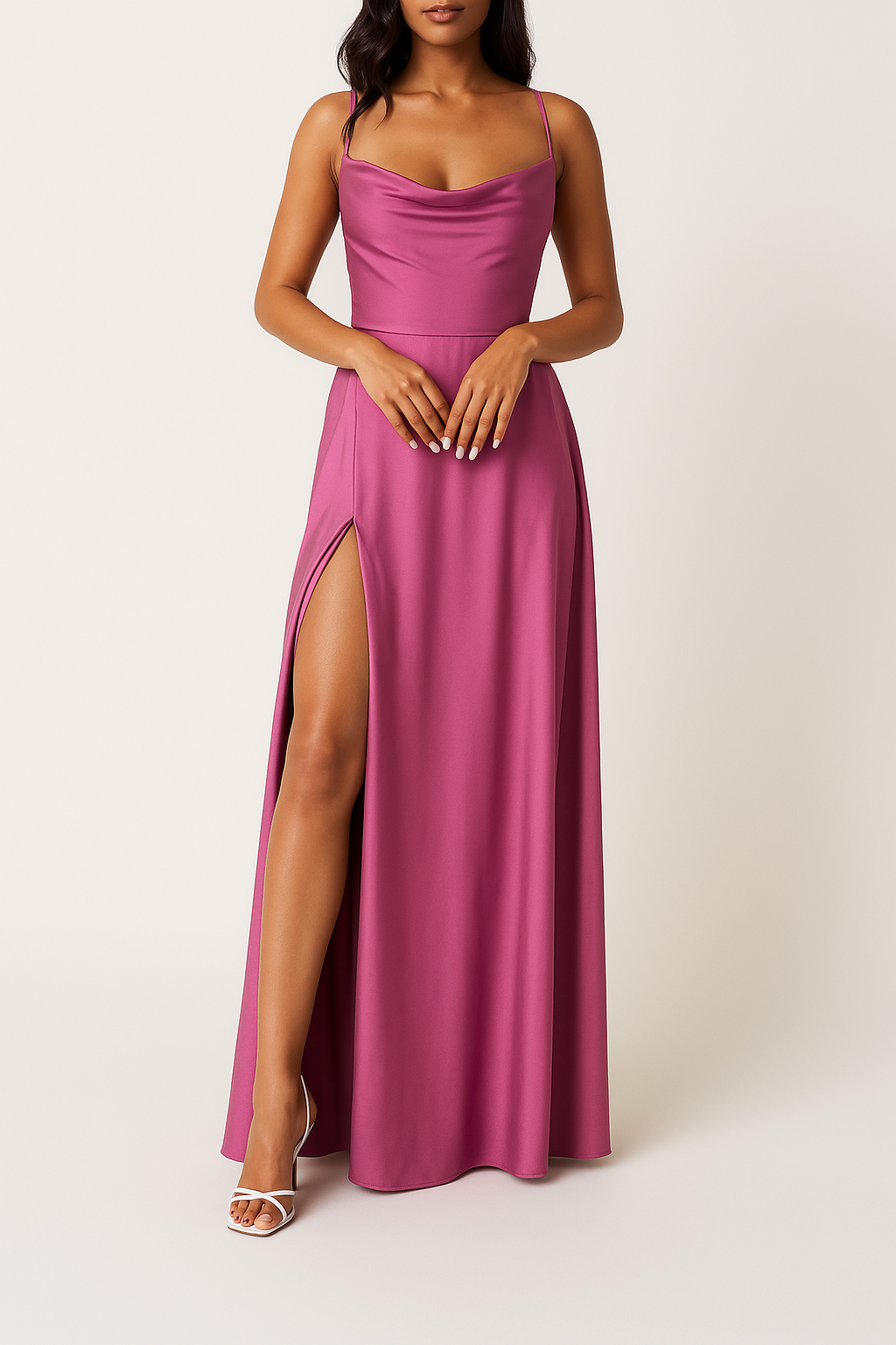 Sleeveless Silk Maxi Dress with High Slit – Serena-Pink-S-The Livary