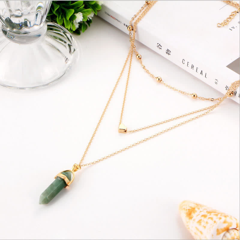 Natural Crystal Hexagon Gemstone Necklace - Aurora-Green Aventurine-The Livary
