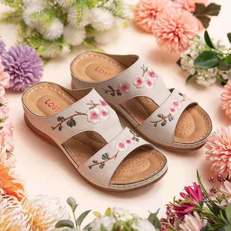 Orthopaedic flower sandals for women – Florina-Beige-2.5-The Livary