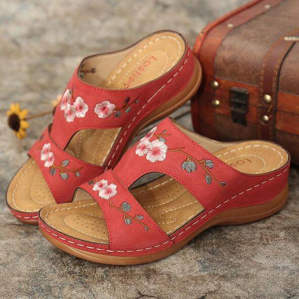 Orthopaedic flower sandals for women – Florina-Red-2.5-The Livary