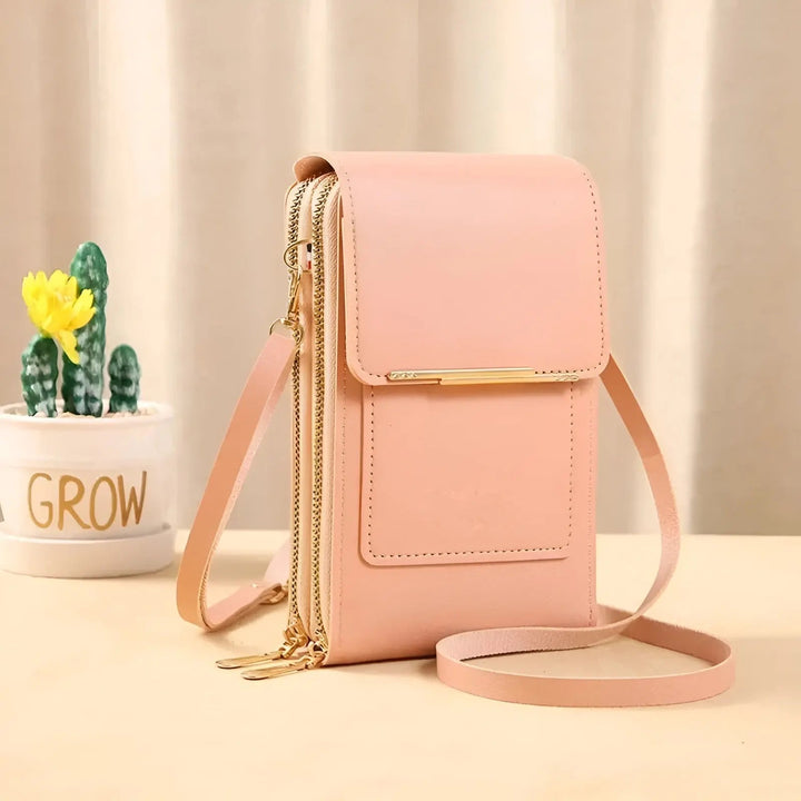 Soft Leather Shoulder Bag with Anti-Theft Protection - SafeTouch-Pink-The Livary