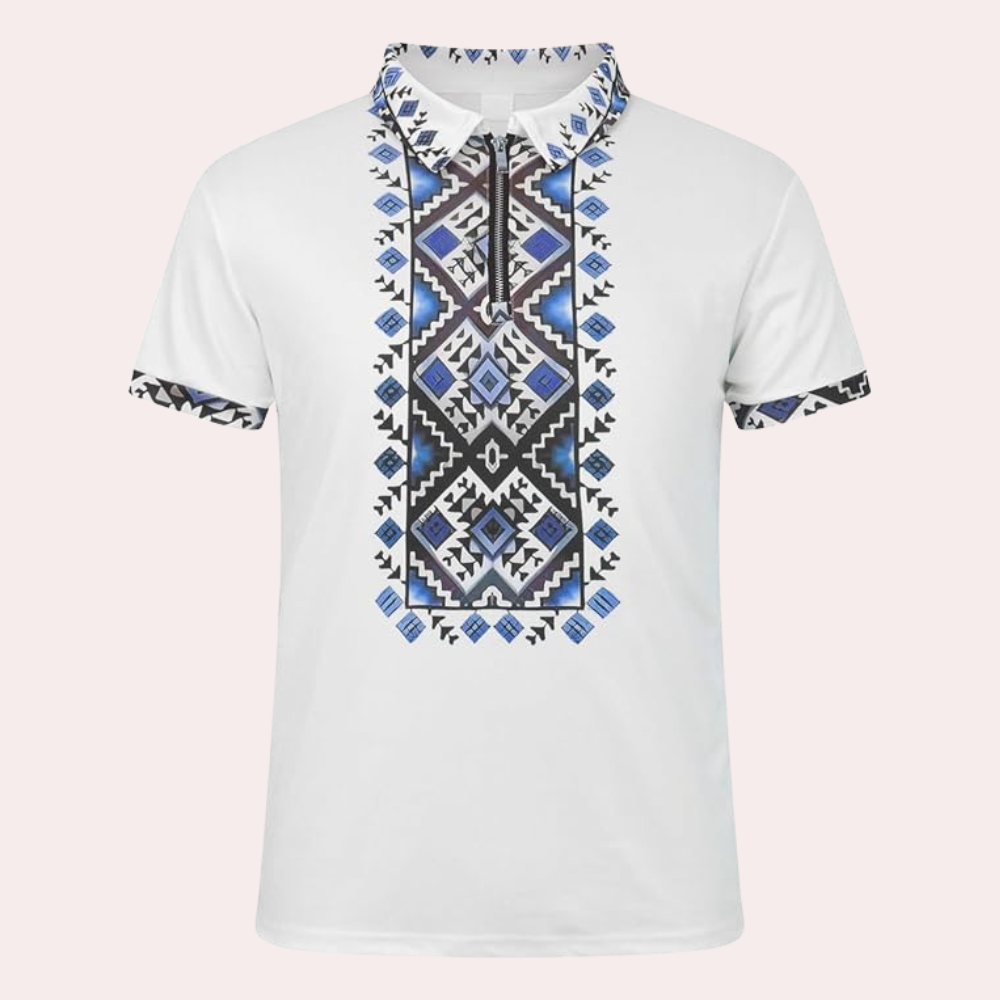 Printed White Polo for Men - Lucas-S-The Livary