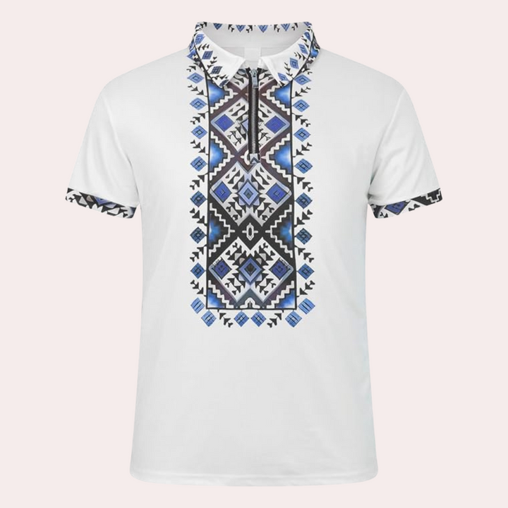 Printed White Polo for Men - Lucas-S-The Livary