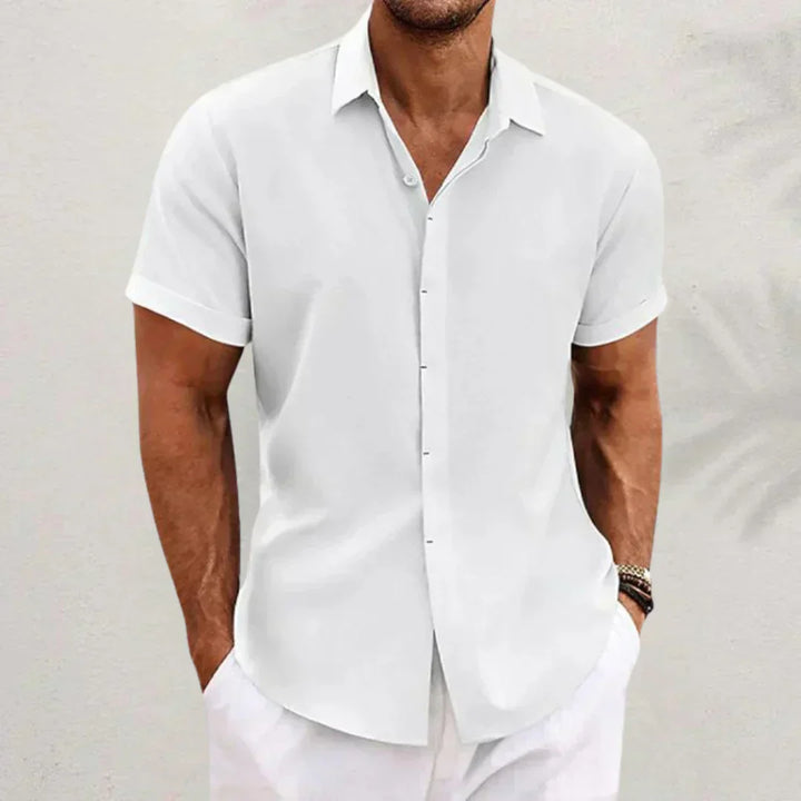 Airy men's linen shirt with short sleeves – Matteo-White-S-The Livary