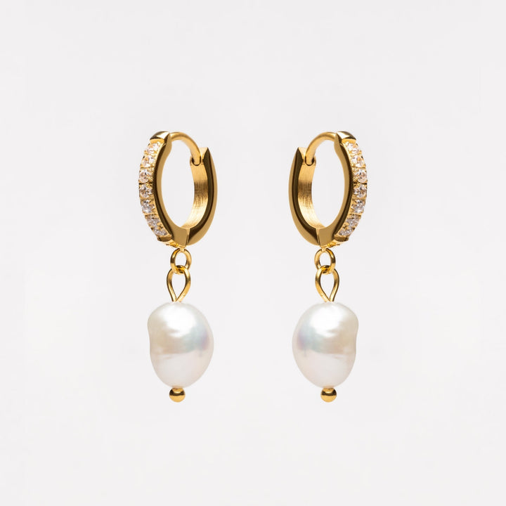 Hoops with freshwater pearls - Arina-Gold-The Livary
