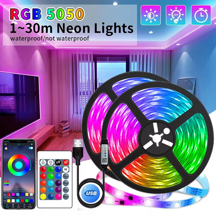 USB LED STRIP WITH COLOUR CHANGING - RGB LIGHT FOR ROOM DECORATION & TV BACKLIGHTING-3-button controller-1m-The Livary