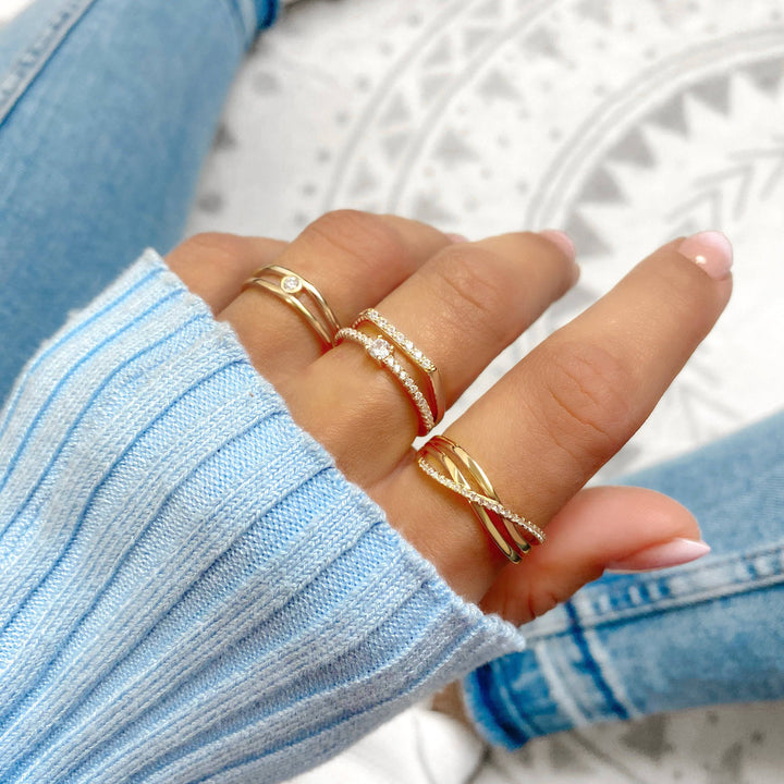 Stylish Ring with Sparkling Zirconia - Sienna-Gold-5-The Livary