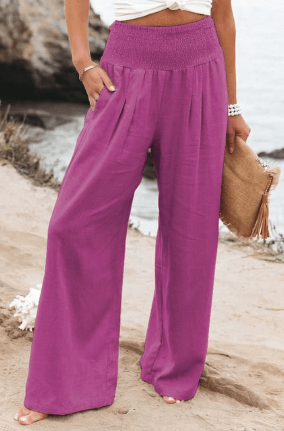 Elegant Palazzo Pants with Boho Flair – Yasmin-Fuschia-S-The Livary