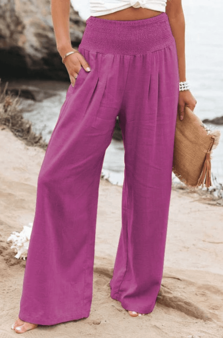 Elegant Palazzo Pants with Boho Flair – Yasmin-Fuschia-S-The Livary
