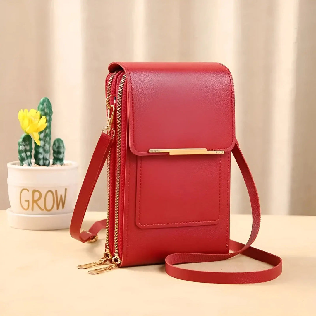 Soft Leather Shoulder Bag with Anti-Theft Protection - SafeTouch-Red-The Livary