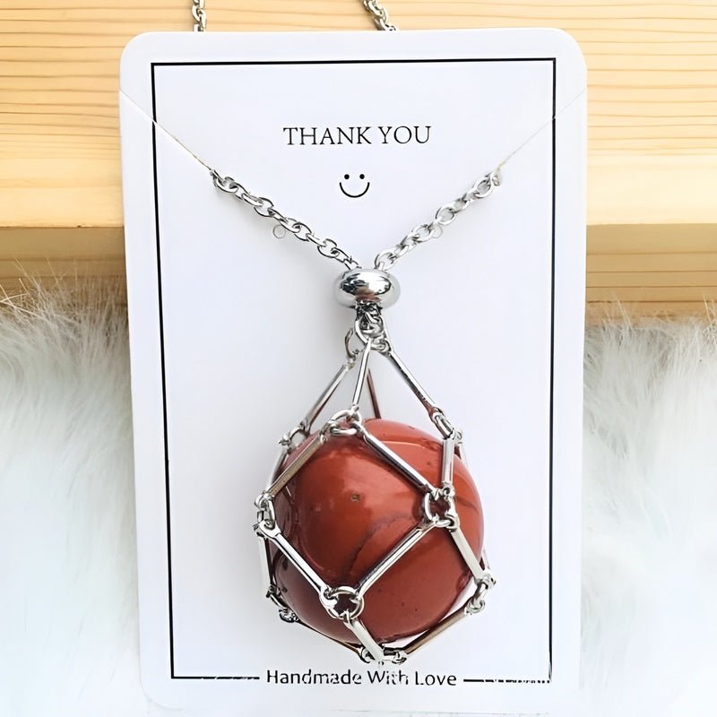 Necklace with Crystal Holder Pendant - CrystalGuard-Silver-Carnelian-The Livary