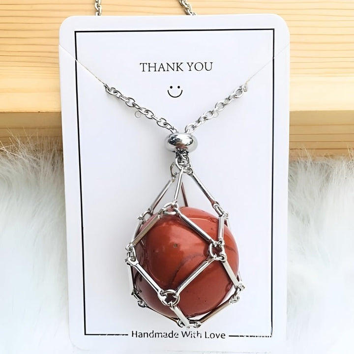 Necklace with Crystal Holder Pendant - CrystalGuard-Silver-Carnelian-The Livary