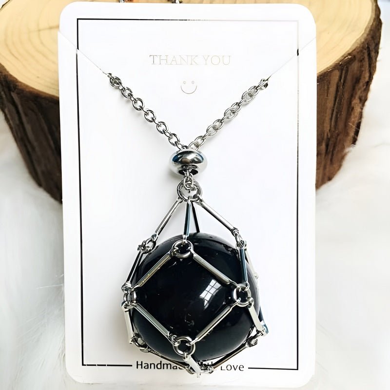 Necklace with Crystal Holder Pendant - CrystalGuard-Silver-Black Onyx-The Livary