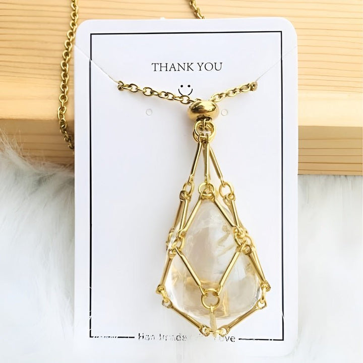 Necklace with Crystal Holder Pendant - CrystalGuard-Gold-Moonstone-The Livary