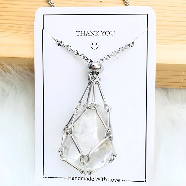 Necklace with Crystal Holder Pendant - CrystalGuard-Silver-Moonstone-The Livary