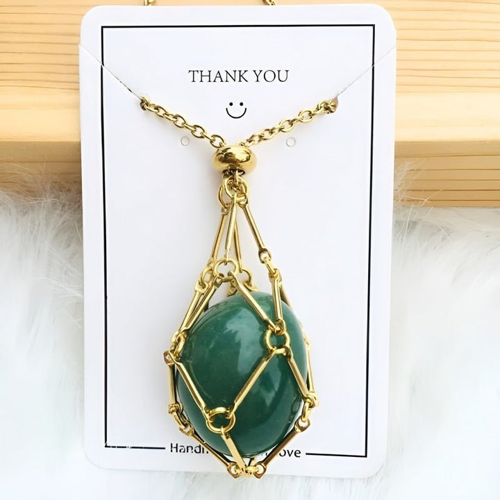 Necklace with Crystal Holder Pendant - CrystalGuard-Gold-Emerald-The Livary